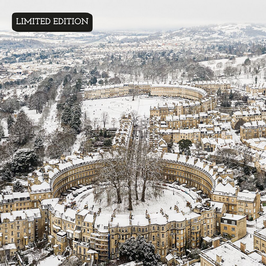 Prints of Bath | The Circus & Royal Crescent in the Snow - Limited Edition A1 & A2