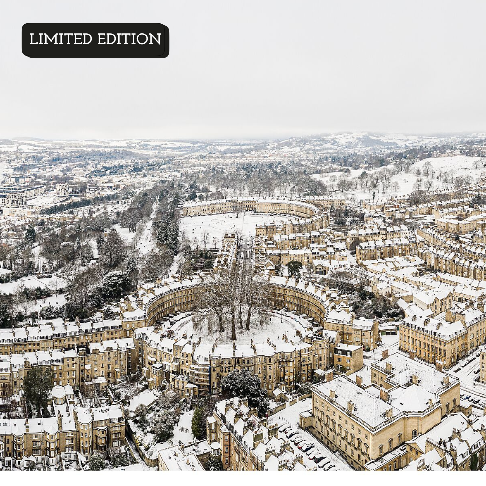 Prints of Bath | The Circus & Royal Crescent in the Snow - Limited Edition A1 & A2