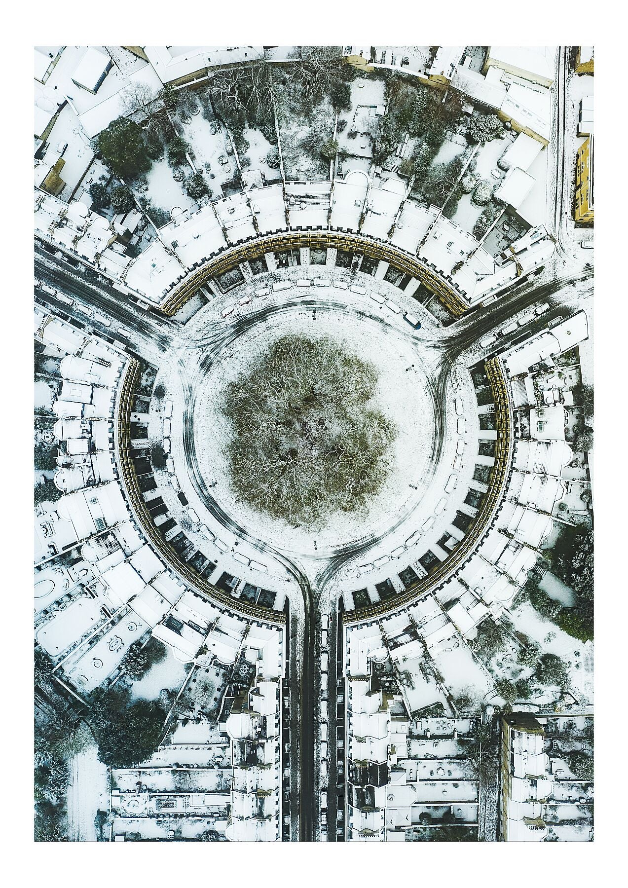 Prints of Bath | Bird's Eye View of The Circus in the Snow - Limited Edition A1 & A2