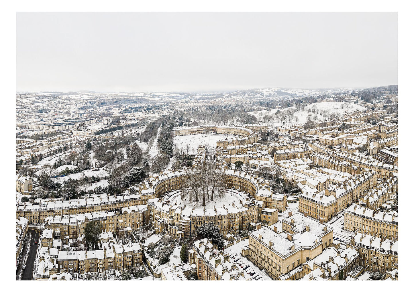 Prints of Bath | The Circus & Royal Crescent in the Snow - Limited Edition A1 & A2